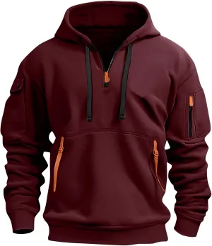Quarter Zip Pullover Men Long Sleeve Workout Drawstring Hoodie Vintage Tactical Jacket Camo Sweater Winter Coats