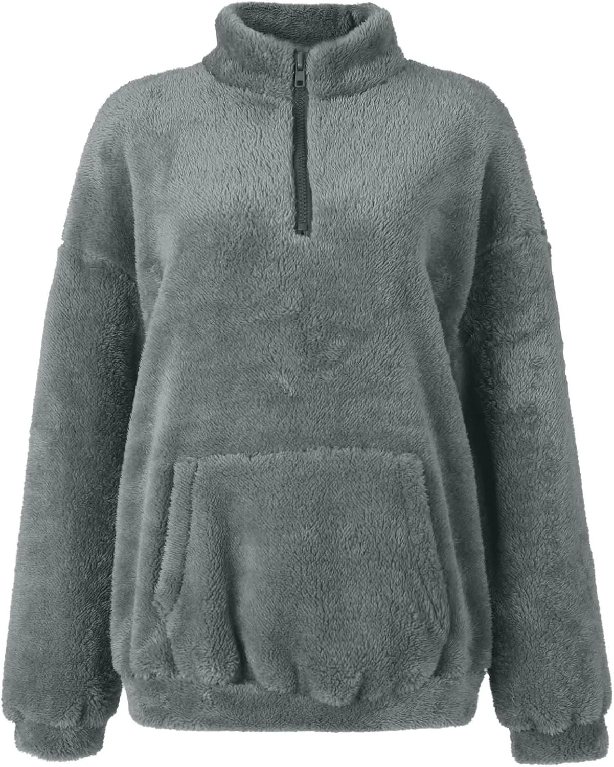 Quarter Zip Pullover Women Fuzzy Fleece Half Zip Pullover Sweatshirts Cozy Fluffy Sherpa Lined Hoodie with Pockets