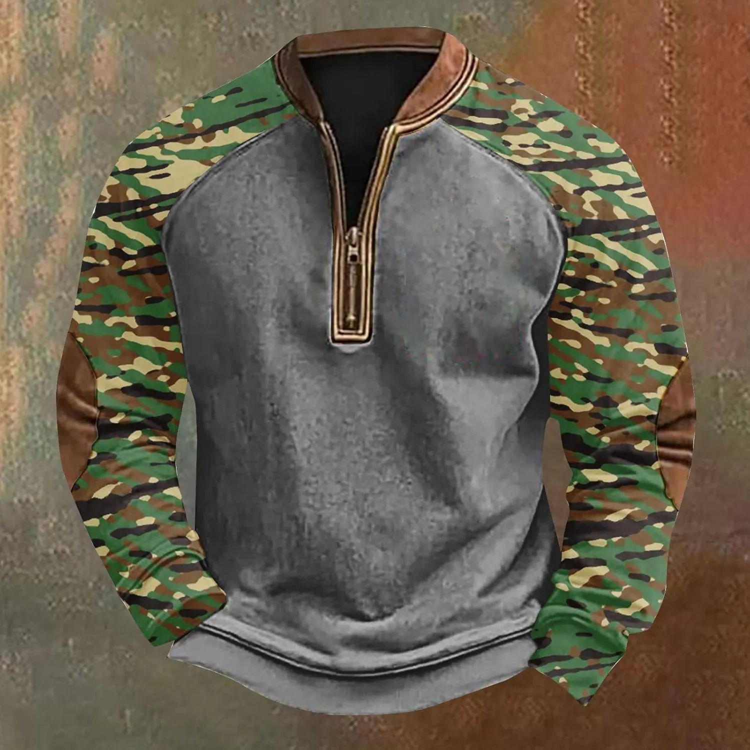 QWENTMTNTY Camo Sweatshirt for Men Crewneck Camouflage Western Light Weight Big and Tall Zip Cool Vintage Pullover Shirts