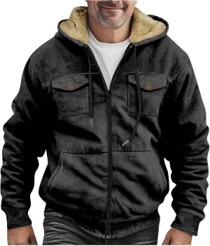 RTRDE Mens Fall Jacket Fleece Lined Zip Up Casual Fashion Hooded Jackets Winter Warm Work Hoodie Coats