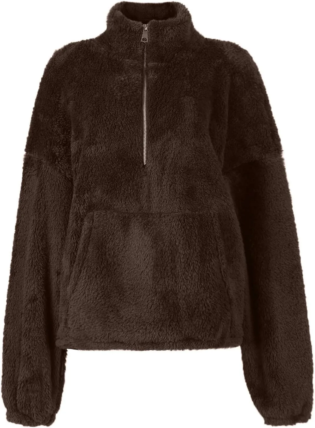 Sherpa Half Zip Pullover Women Oversized Quarter Zip Cropped Sweatshirt Fuzzy Fleece Lined Zip Up Hoodie with Pockets
