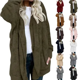 Sherpa Jacket for Women Oversized Fleece Open Front Cardigan with Hooded Fluffy Winter Coats with Pockets