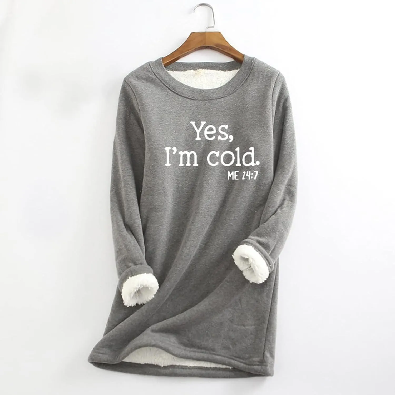 Sherpa Lined Fleece Pullover for Women Winter Warm Fuzzy Sweatshirt Yes I'm Cold Me 24:7 Funny Letter Print Tops