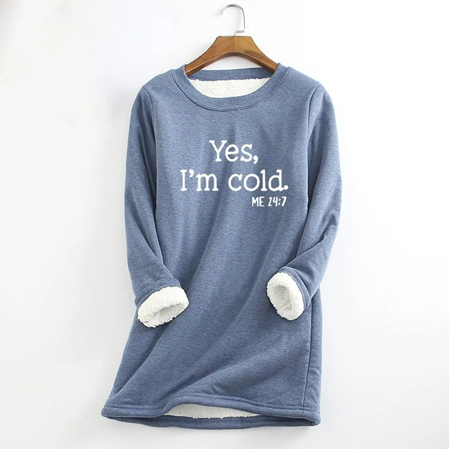 Sherpa Lined Fleece Pullover for Women Winter Warm Fuzzy Sweatshirt Yes I'm Cold Me 24:7 Funny Letter Print Tops