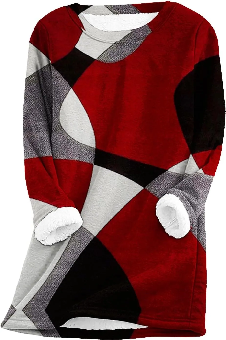 Sherpa Lined Sweatshirt Women Fleece Crewneck Shirts Long Sleeve Graphic Pullover Sweater Fall Thermal Thick Top
