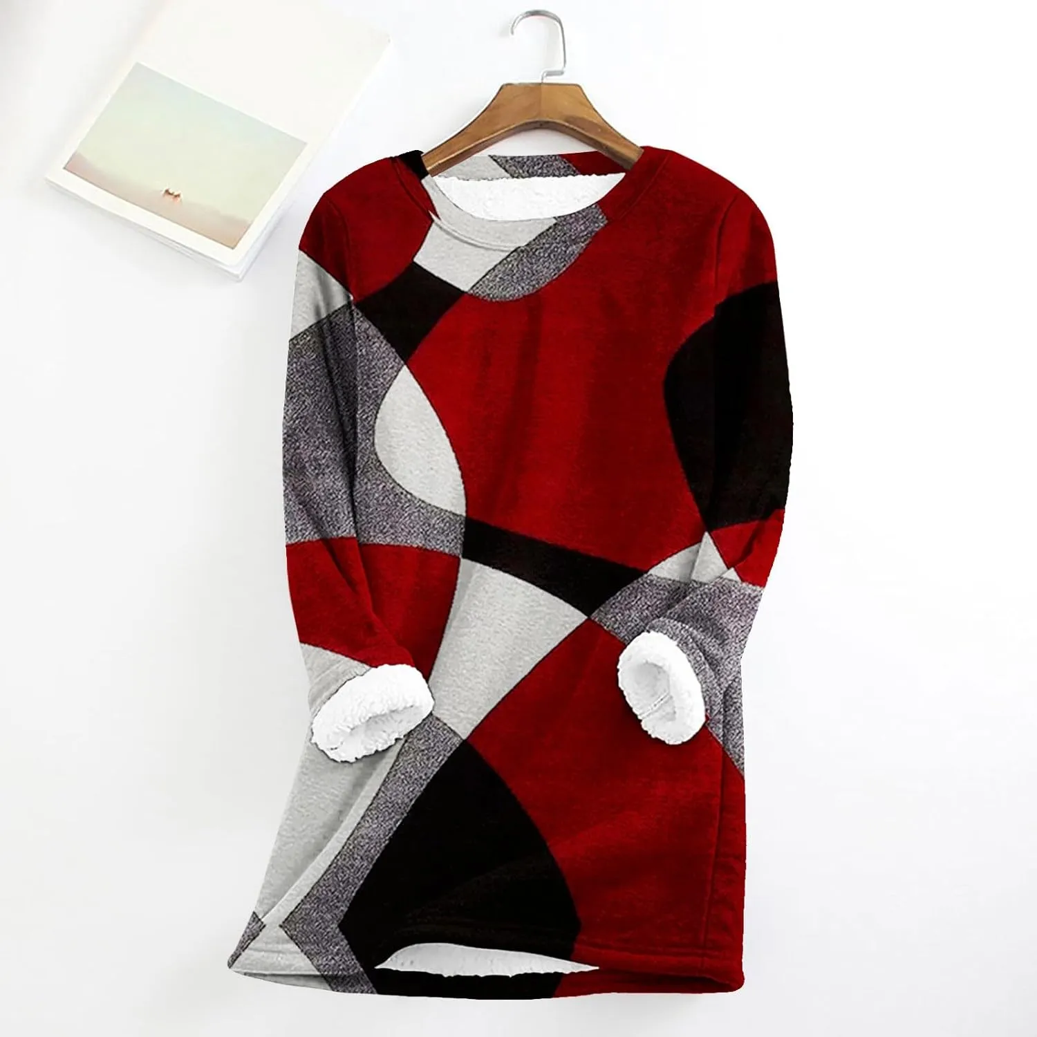 Sherpa Lined Sweatshirt Women Fleece Crewneck Shirts Long Sleeve Graphic Pullover Sweater Fall Thermal Thick Top