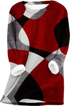 Sherpa Lined Sweatshirt Women Fleece Crewneck Shirts Long Sleeve Graphic Pullover Sweater Fall Thermal Thick Top