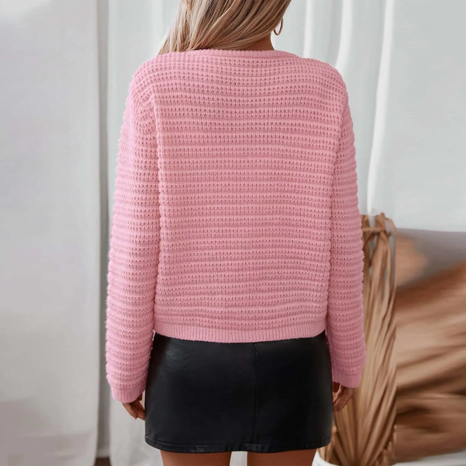 Sinzelimin Sweater Jacket for Women's 2024 Trendy Chunky Knit Open Front Button Loose Long Sleeve Cardigan Knitwear Coat Tops