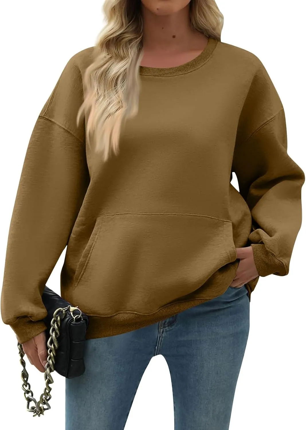 slqdgmryz Crewneck Sweatshirts Women Oversized Preppy Sweatshirt Plain Y2k No Hood Fleece Pullover Hoodie with Pockets