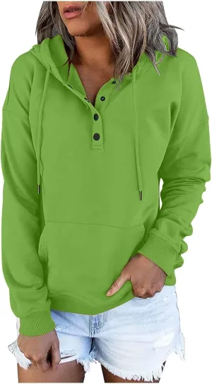 SMIDOW Womens Casual Fall Hoodies Dressy 2023 Button Down Hooded Sweatshirts Loose Comfy Pullover Tops Fashion Hoodie