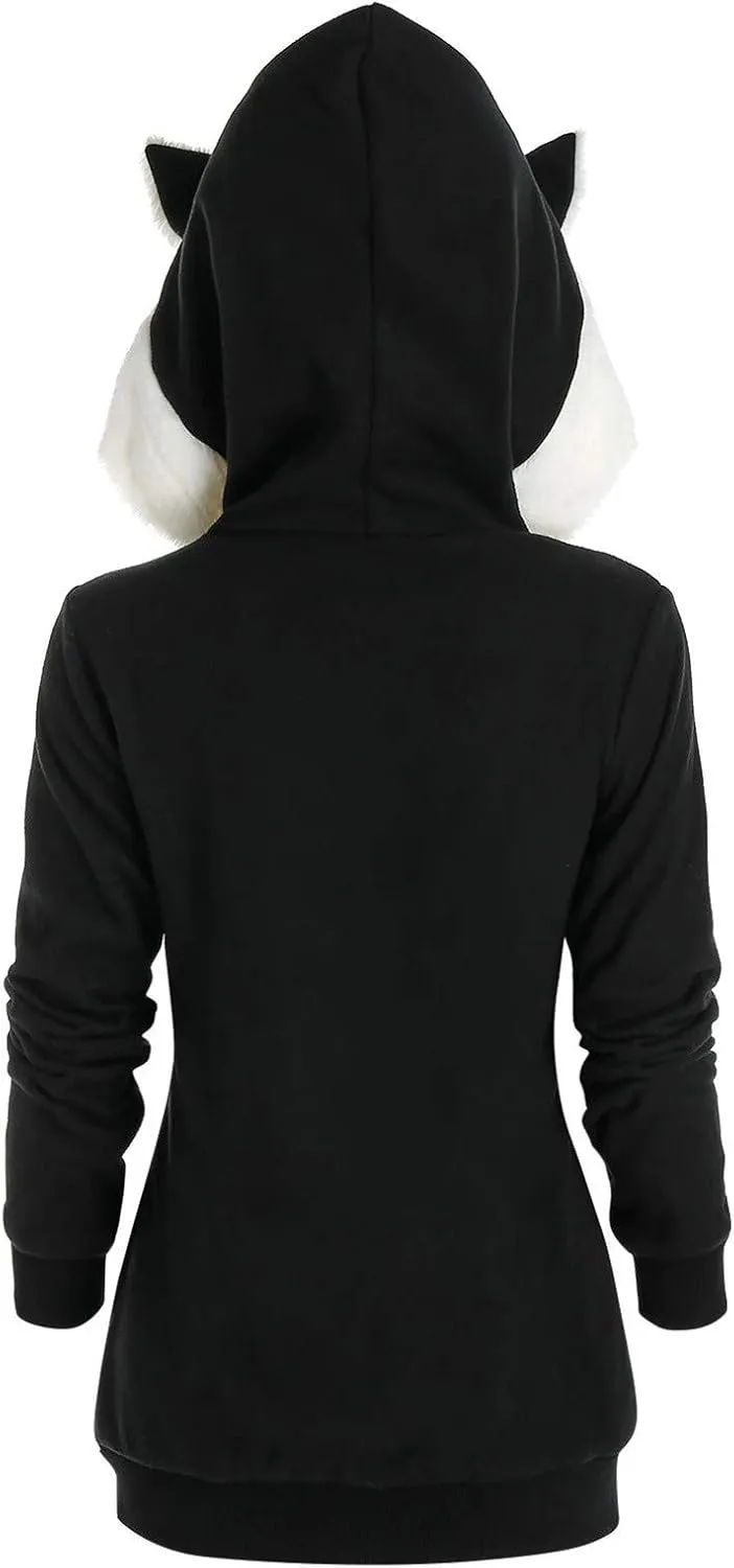 Solid Color Cat Ear Hoodies for Women with Hood Cute Animal Sweatshirt Hoodie Casual Cat Hoodie Sweatshirt Womens