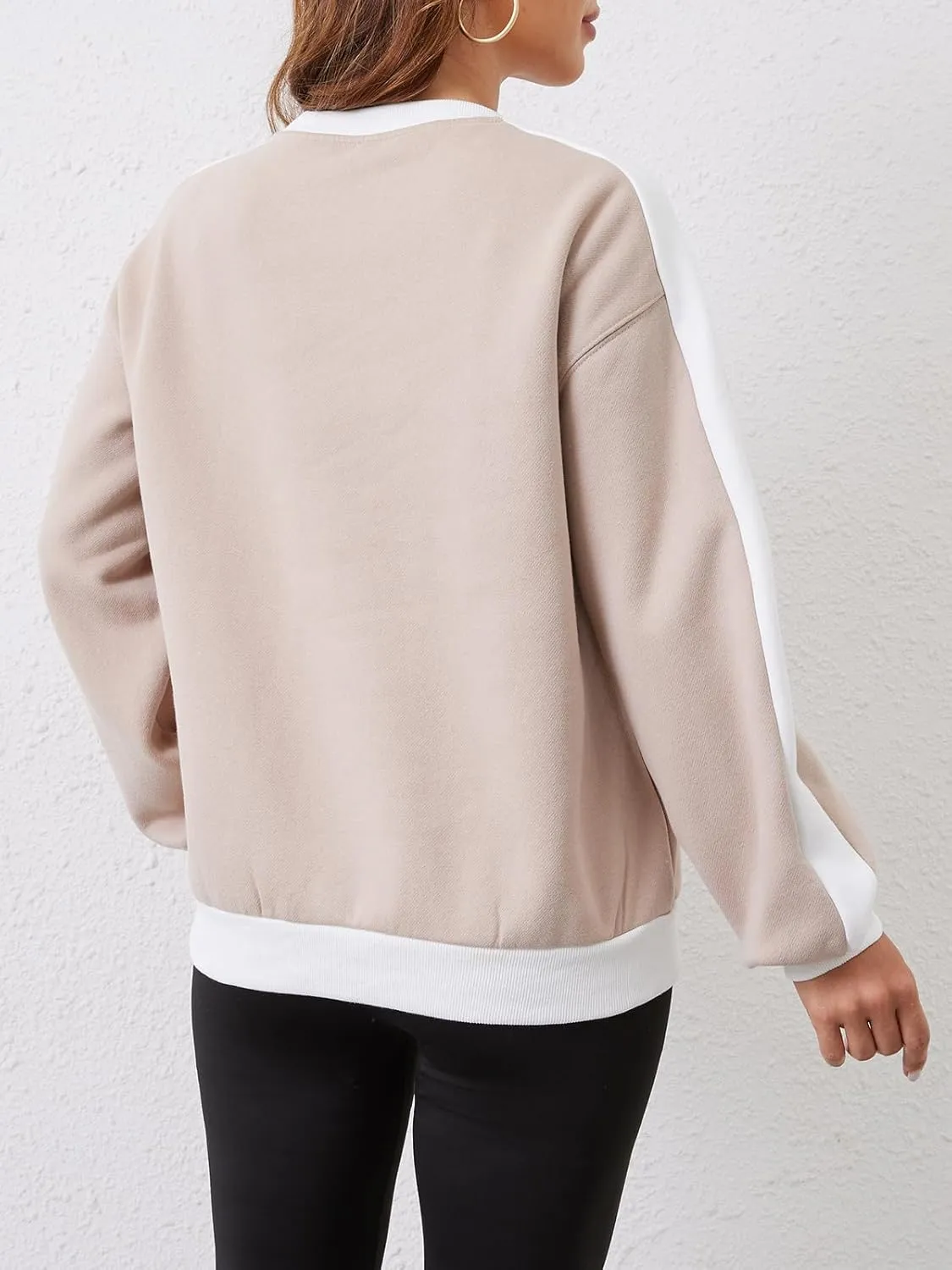 Sureple Women'S Fleece Sweatshirts Color Block Ribbed Crewneck Long Sleeve Pullover Tops Fall Winter Clothing With Pockets