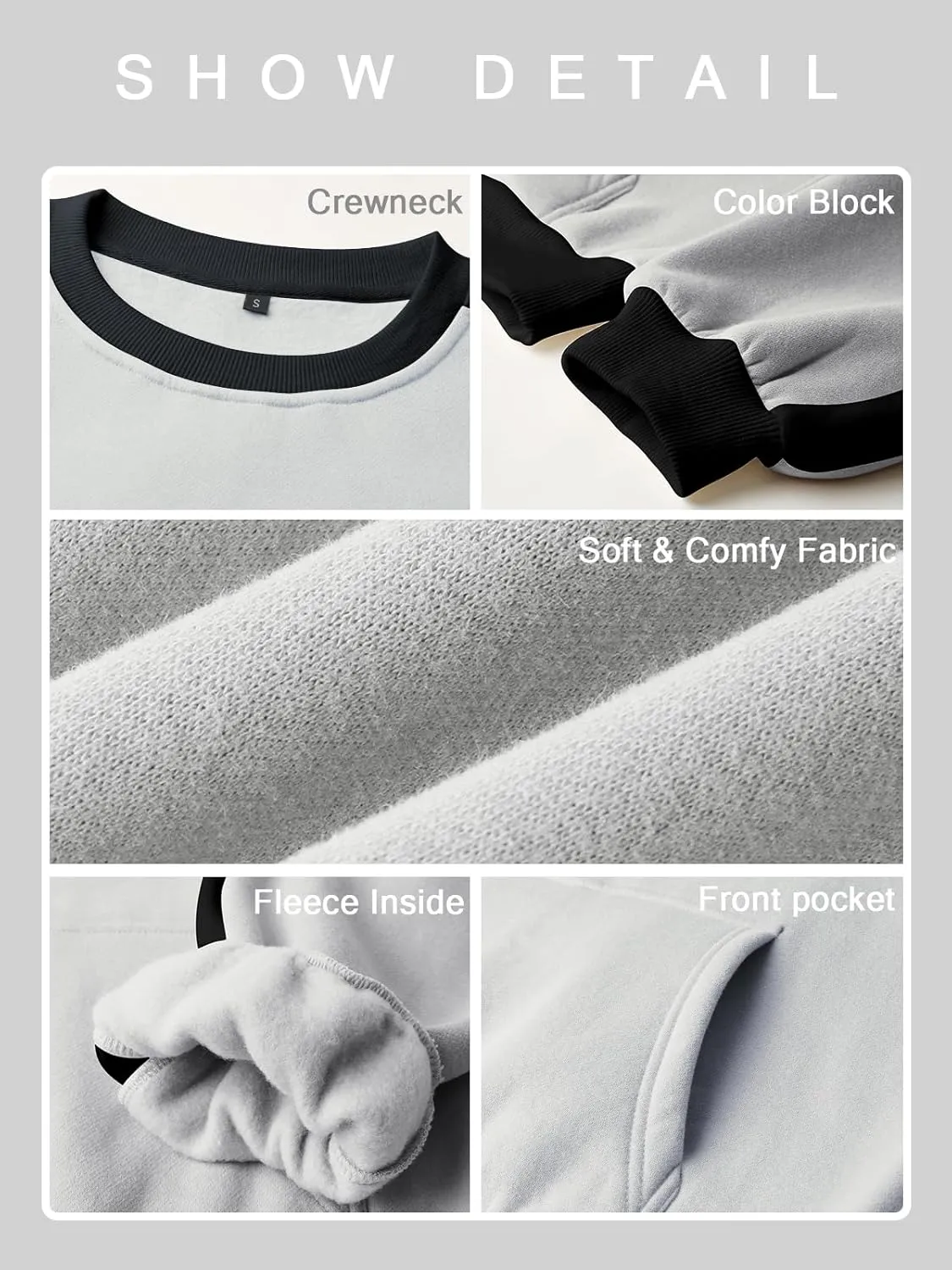 Sureple Women'S Fleece Sweatshirts Color Block Ribbed Crewneck Long Sleeve Pullover Tops Fall Winter Clothing With Pockets