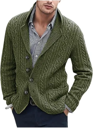 SUWBMHWE Men's Cardigan Sweater Cable Knit Button Down Shawl Collar Sweaters Casual Long Sleeve Fall Winter Sweaters Outwear
