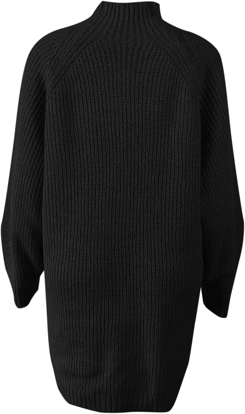 Sweater Dress for Women Turtleneck Oversized Lantern Sleeve Casual Loose Elasticity Chunky Cable Knit Pullover