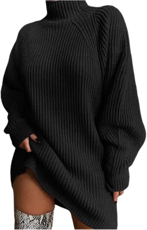 Sweater Dress for Women Turtleneck Oversized Lantern Sleeve Casual Loose Elasticity Chunky Cable Knit Pullover