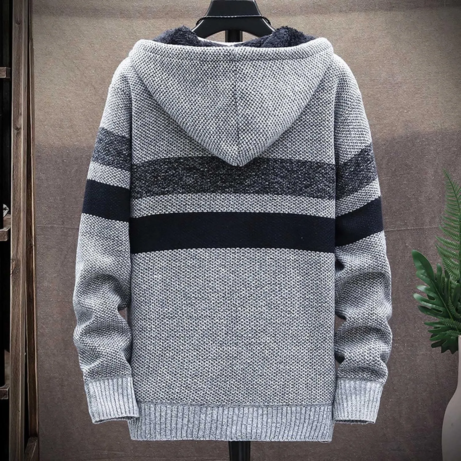 Sweater Men Casual Jackets Long Sleeve Hooded Cardigans Knit Sweater Slim Fit Lightweight Fleece Lined Sherpa Jackets