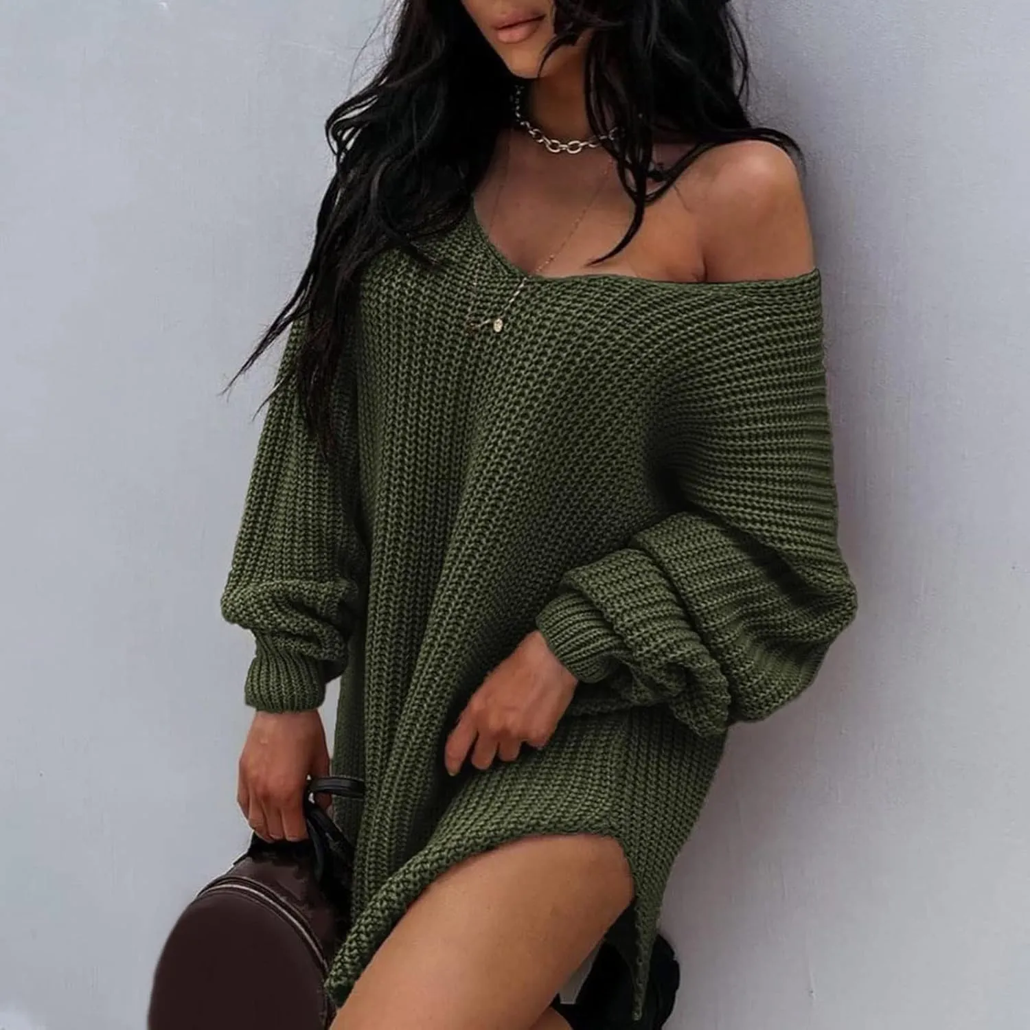 Sweaters for Women Cable Knit V Neck Solid Color Long Sleeve Casual Loose Fit Soft Pullover Tops