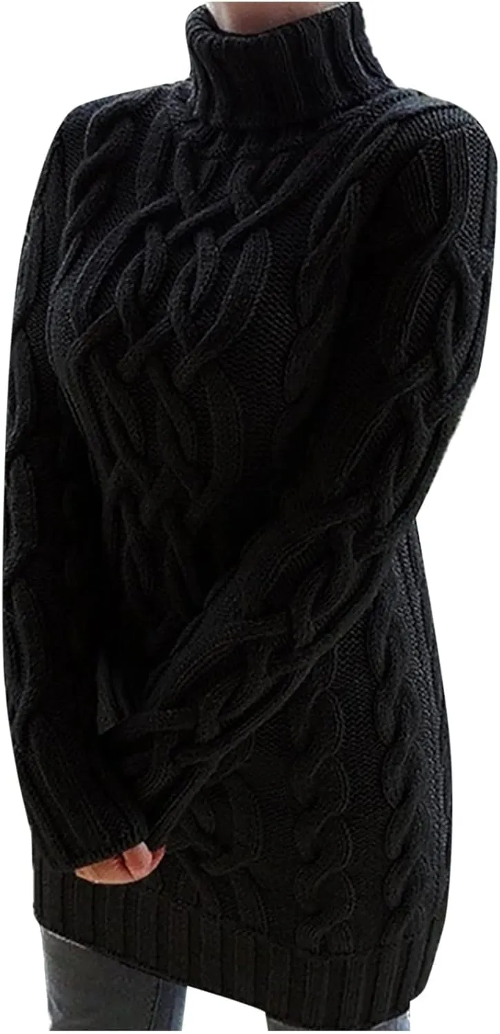 Sweaters for Women Casual Trendy Turtleneck Cable Knit Oversized Sweaters Soft Comfy Loose Fitting Fall Pullover Tops