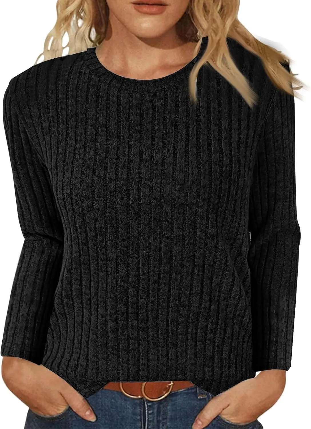 Sweaters for Women Long Sleeve Soft Warm Cozy Pullover Tops Round Neck Loose Casual Lightweight Knit Sweaters