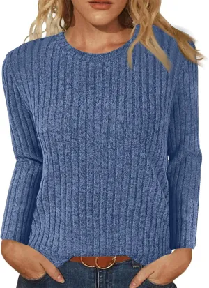 Sweaters for Women Long Sleeve Soft Warm Cozy Pullover Tops Round Neck Loose Casual Lightweight Knit Sweaters