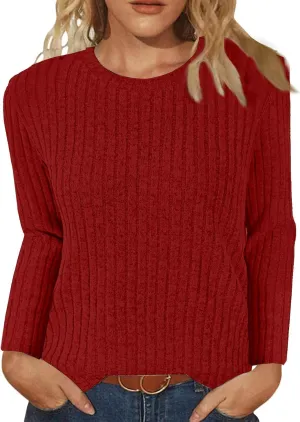 Sweaters for Women Long Sleeve Soft Warm Cozy Pullover Tops Round Neck Loose Casual Lightweight Knit Sweaters