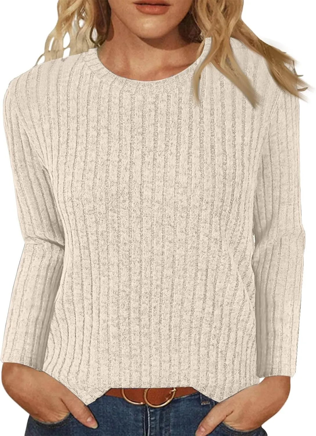 Sweaters for Women Long Sleeve Soft Warm Cozy Pullover Tops Round Neck Loose Casual Lightweight Knit Sweaters
