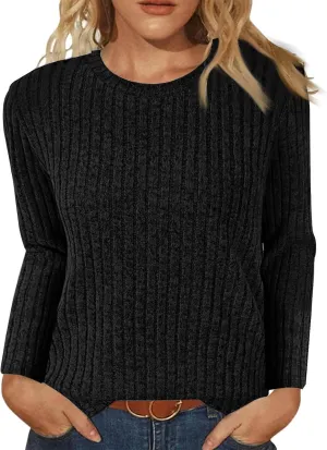 Sweaters for Women Long Sleeve Soft Warm Cozy Pullover Tops Round Neck Loose Casual Lightweight Knit Sweaters