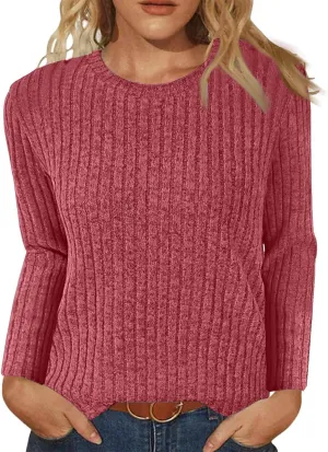 Sweaters for Women Long Sleeve Soft Warm Cozy Pullover Tops Round Neck Loose Casual Lightweight Knit Sweaters