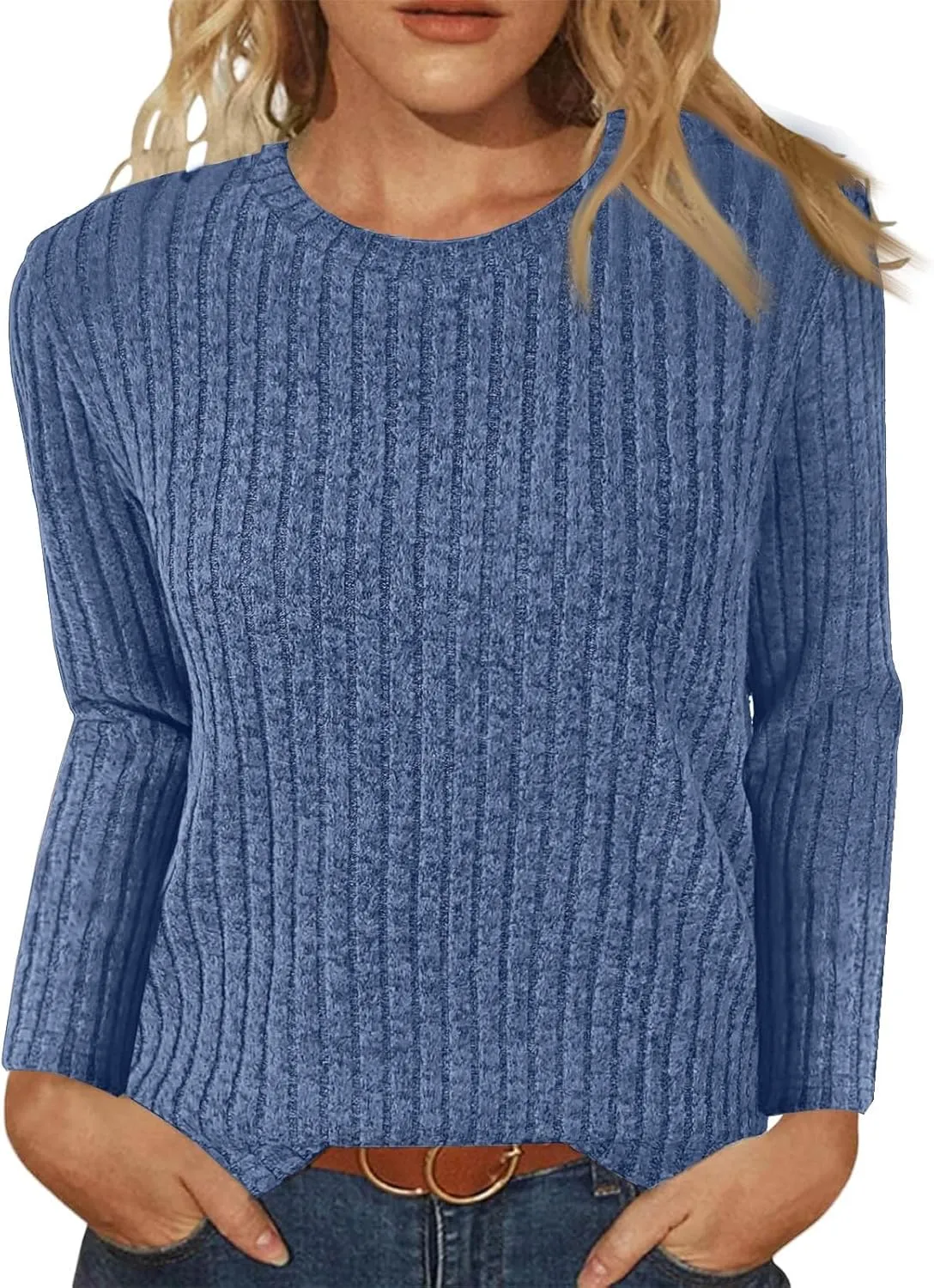 Sweaters for Women Long Sleeve Soft Warm Cozy Pullover Tops Round Neck Loose Casual Lightweight Knit Sweaters
