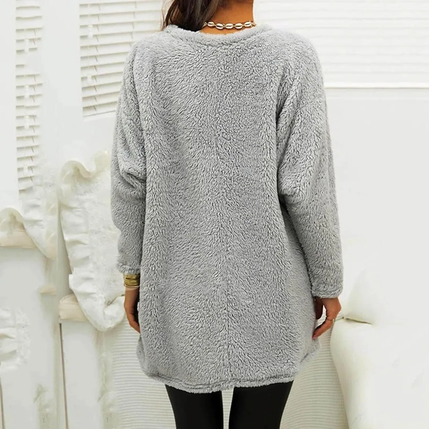 Sweatshirts for Women Fuzzy Fleece hoodie Crew Neck Long Sleeve Sherpa Pullover Tops Warm Soft Winter Fall Blouse