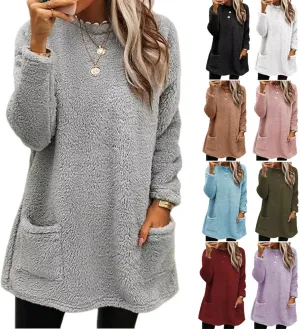 Sweatshirts for Women Fuzzy Fleece hoodie Crew Neck Long Sleeve Sherpa Pullover Tops Warm Soft Winter Fall Blouse