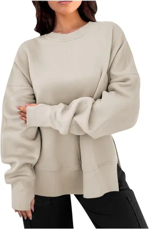 Sweatshirts for Women Oversized Long Sleeve Fleece Crewneck No Hood Casual Top Fall Fashion Outfits Clothes 2024