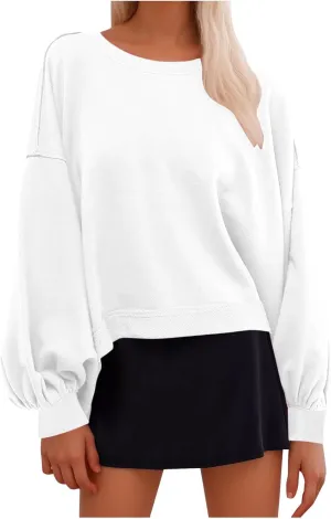 Sweatshirts for Women Puff Sleeve Pullover Tops Crewnneck Cropped Sweater Casual Fleece Jumpers Tops Fall Trendy