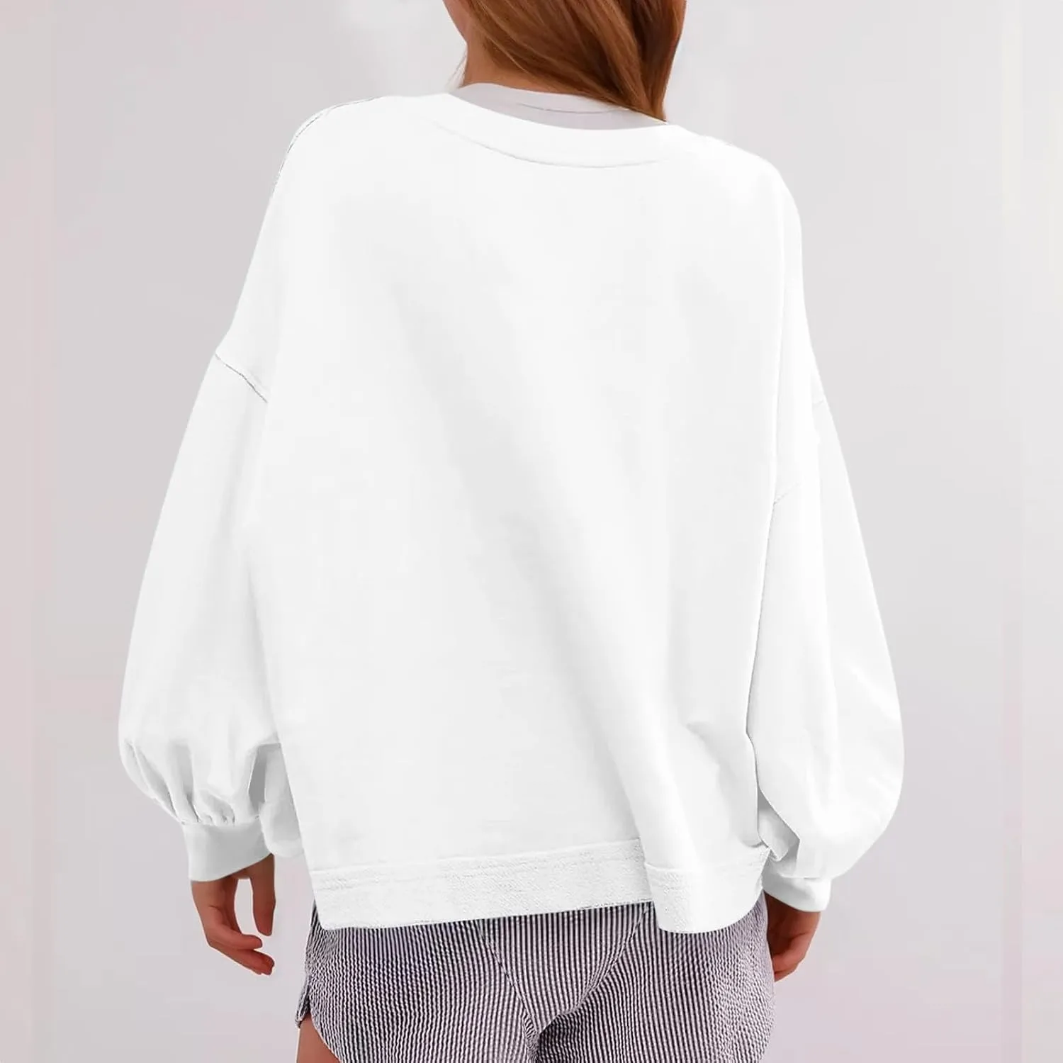 Sweatshirts for Women Puff Sleeve Pullover Tops Crewnneck Cropped Sweater Casual Fleece Jumpers Tops Fall Trendy