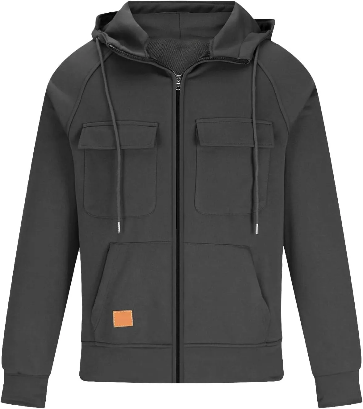 Tactical Cargo Hoodies for Men Multi Pockets Full Zip Hooded Sweatshirt Long Sleeve Drawstring Hiking Hooded Jackets