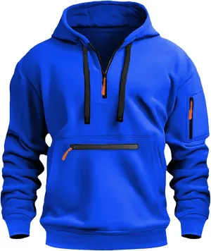 Tactical Hoodies For Men 2024 Oversized Vintage Quarter Zip Long Sleeve Hoodies Trendy Comfy Pullover With Pockets