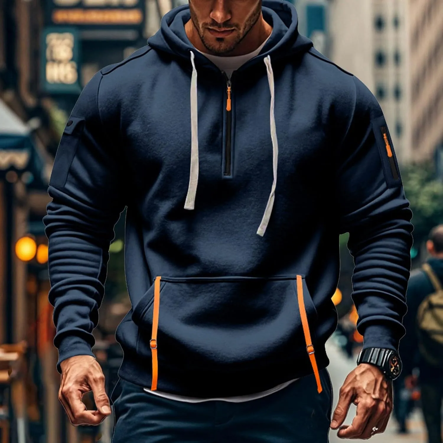 Tactical Hoodies for Men Quarter Zip Pullover Men Vintage Workout Outfits with Pockets Military Sweatshirt