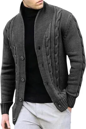 Textured Cardigan Sweaters for Men Button Down Knit Sweater Open Front Cardigan Stand Collar Jacket Thermal Outwear