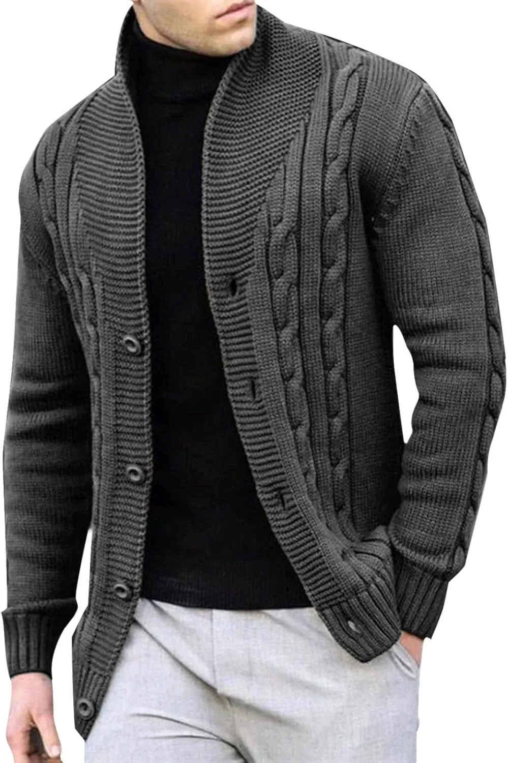 Textured Cardigan Sweaters for Men Button Down Knit Sweater Open Front Cardigan Stand Collar Jacket Thermal Outwear