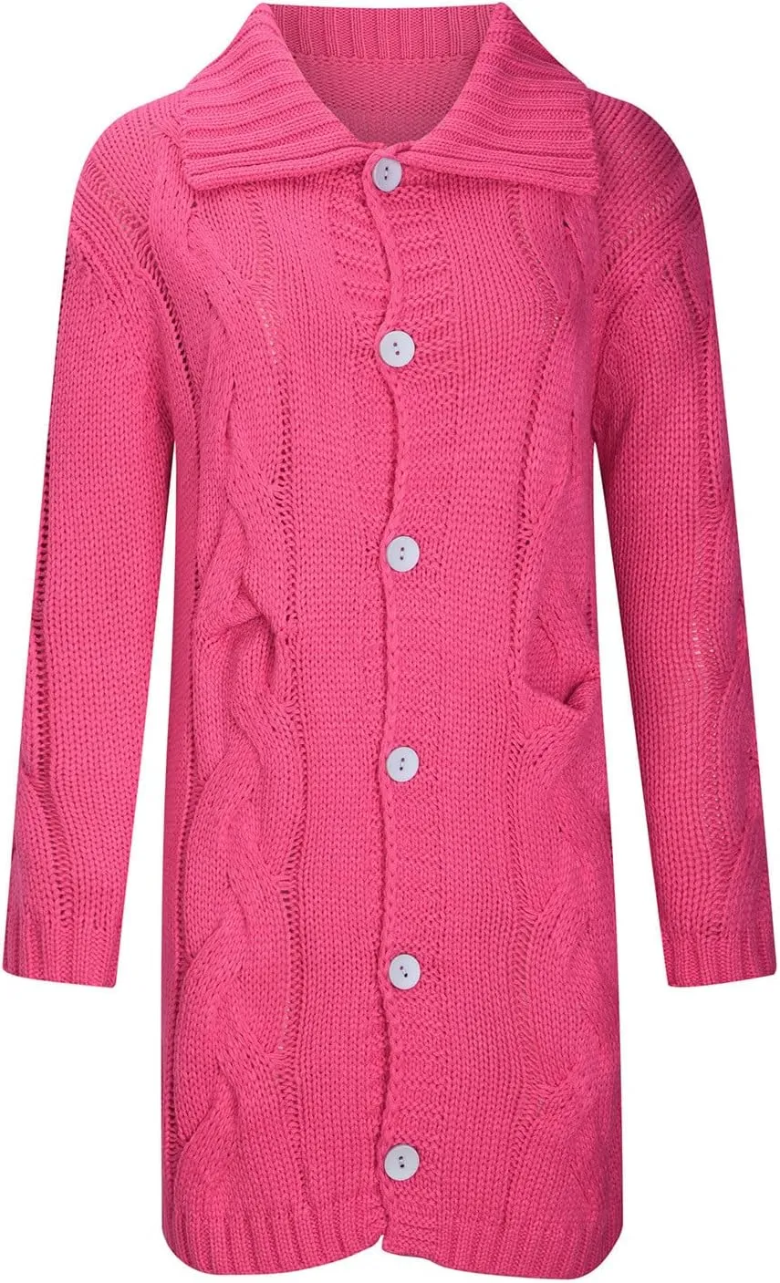 TIMIFIS Plus Size Cardigan Sweaters for Women Winter Knitted Long Coats Casual Buttons Jackets Solid Overcoat with Pocket