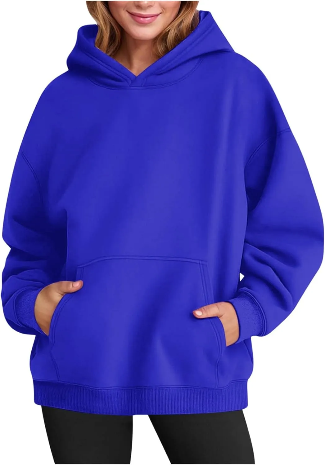 Trendy Oversized Preppy Sweatshirts Fall Long Sleeve Solid Hooded Pullovers Casual Loose Y2k Outfits with Pockets