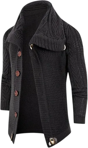 tuduoms Chunky Cardigan Sweaters for Men Vintage Button Down Sweaters Winter Cable Knit Open Front Long Sleeve Cardigan Coat
