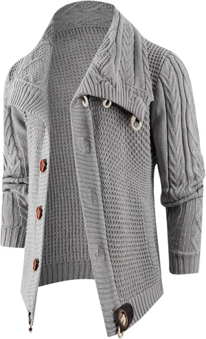 tuduoms Chunky Cardigan Sweaters for Men Vintage Button Down Sweaters Winter Cable Knit Open Front Long Sleeve Cardigan Coat