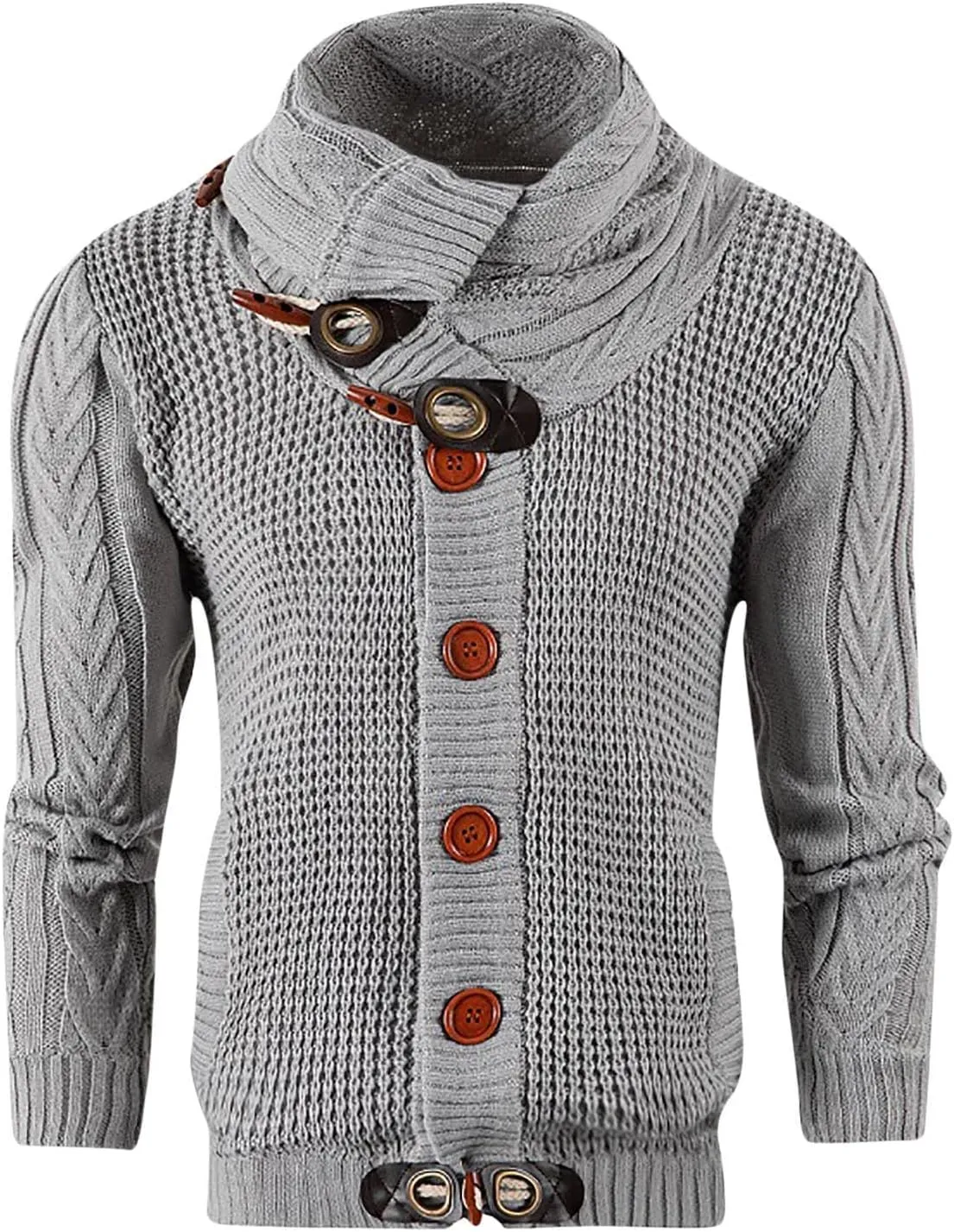tuduoms Chunky Cardigan Sweaters for Men Vintage Button Down Sweaters Winter Cable Knit Open Front Long Sleeve Cardigan Coat