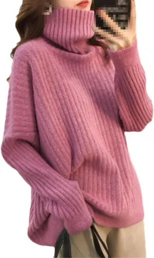Turtleneck Oversize Knitted Sweaters Women Winter Loose Thicken Warm Solid Pullovers Female Simple Soft Sweaters