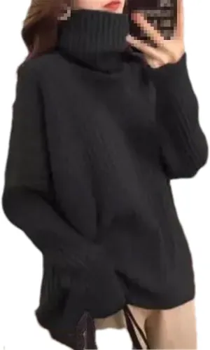 Turtleneck Oversize Knitted Sweaters Women Winter Loose Thicken Warm Solid Pullovers Female Simple Soft Sweaters