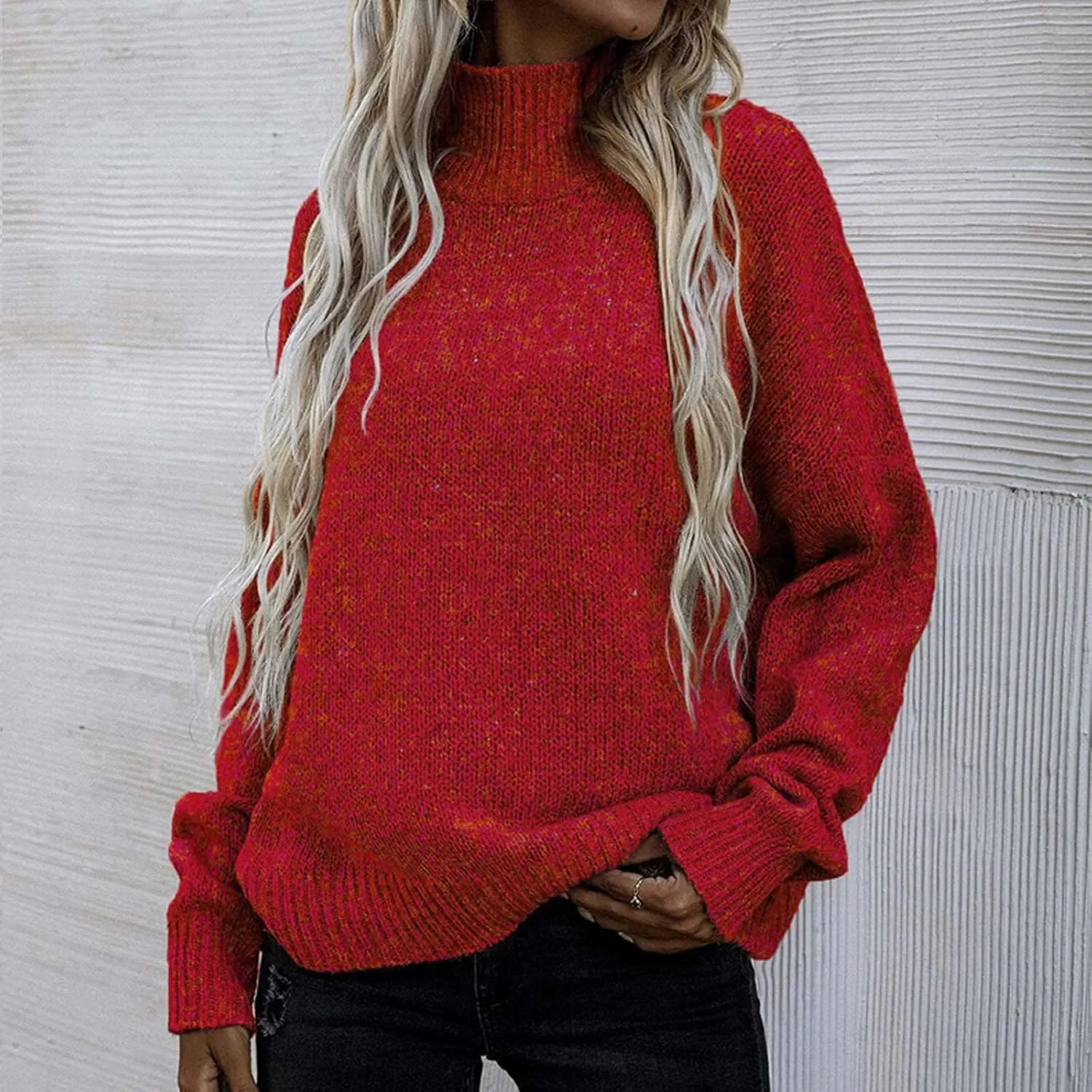 Turtleneck Sweaters for Women Soft Warm Ribbed Sweaters 2023 Fall Winter Oversized Long Sleeve Pullover Sweaters