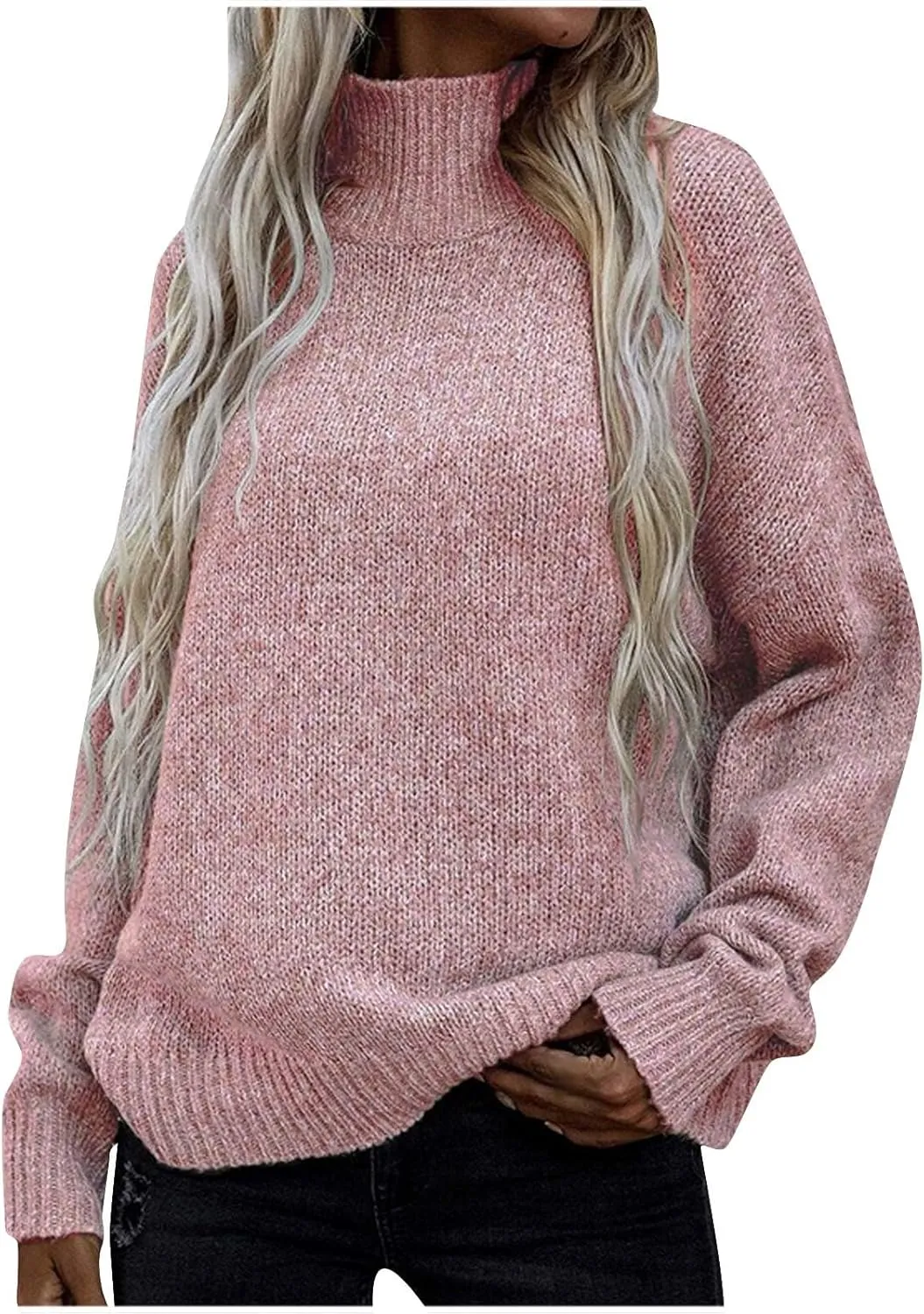 Turtleneck Sweaters for Women Soft Warm Ribbed Sweaters 2023 Fall Winter Oversized Long Sleeve Pullover Sweaters