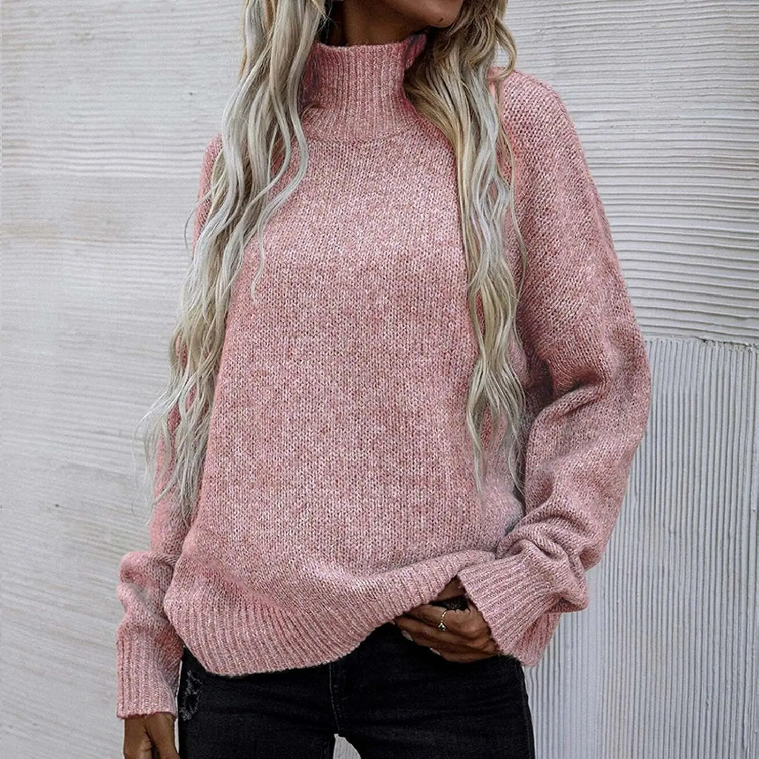 Turtleneck Sweaters for Women Soft Warm Ribbed Sweaters 2023 Fall Winter Oversized Long Sleeve Pullover Sweaters